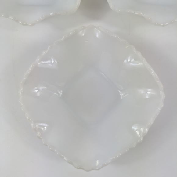 Hazel Atlas Candy Bowls Vtg Milk Glass Diamond Quilt Cut Home Decor MCM Ruffle - Picture 4 of 13